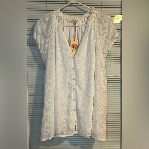 Entro Tops - Entro Women's Size L Lace Off-White Flutter Sleeve Ruffled Blouse